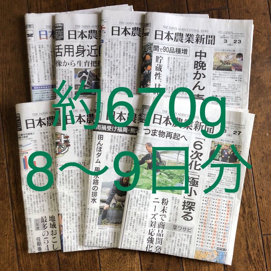 【少量が必要な方に】古新聞(日本農業新聞,朝日新聞)約670g(8～9日分)新聞紙 ペット飼育,掃除,工作などに_画像1