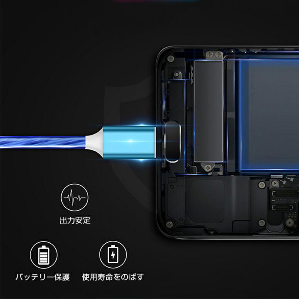 TRS 光る充電ケーブル USB急速充電 iPhone ライトニング 1m ホワイト 380323_画像5