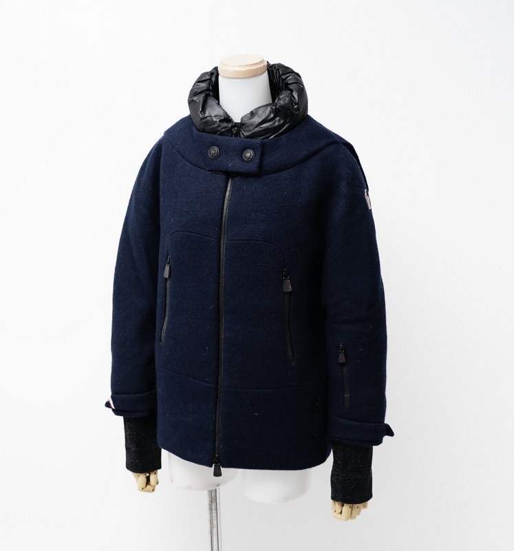 ME9687■モンクレール/MONCLER*ウール×モヘヤ*ダウンジャケット*MAROVIN*スタンドカラー*フード収納可*ネイビー系*size0_画像1