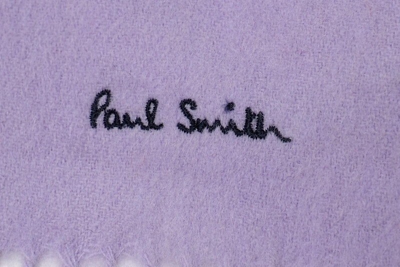 GO8327*《未使用》スコットランド製*Paul Smith ポールスミス*ウールマフラー*ストール*ロゴ刺繍*SCARF PLAIN WOOL*ラベンダー_画像3