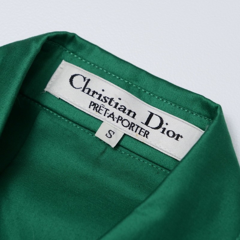 TG7015＝2点セット*ヴィンテージ*クリスチャン ディオール/Christian Dior PRET-A-PORTER*コットン*長袖*ブラウス*シャツ*S*グリーン系_画像10