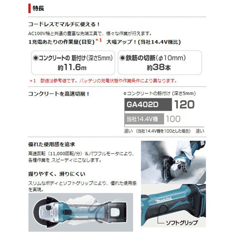 マキタ 100mm充電式ディスクグラインダ(スライドスイッチタイプ) 18V 本体のみ_画像2