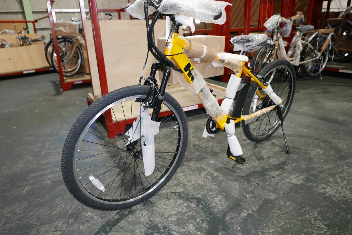 【訳アリ新品・完組送料無料】HUMMER E-bikeATB266E★ハマー 電動アシスト自転車 ★保証有★26インチクロスバイク 6段変速 イエロー _画像3