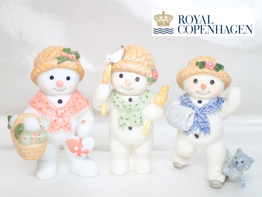 11073[A]美品♪【ROYAL COPENHAGEN◆ロイヤルコペンハーゲン】スノーマン 雪だるま/フィギュリン 置物/クリスマス インテリア/3点セット!!_画像1