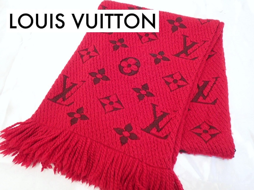 11283[A]■正規品■LOUIS VUITTON ルイヴィトン/エシャルプ・ロゴマニア/マフラー/ルビー/赤 レッド系/ウール×シルク/M72432_画像1