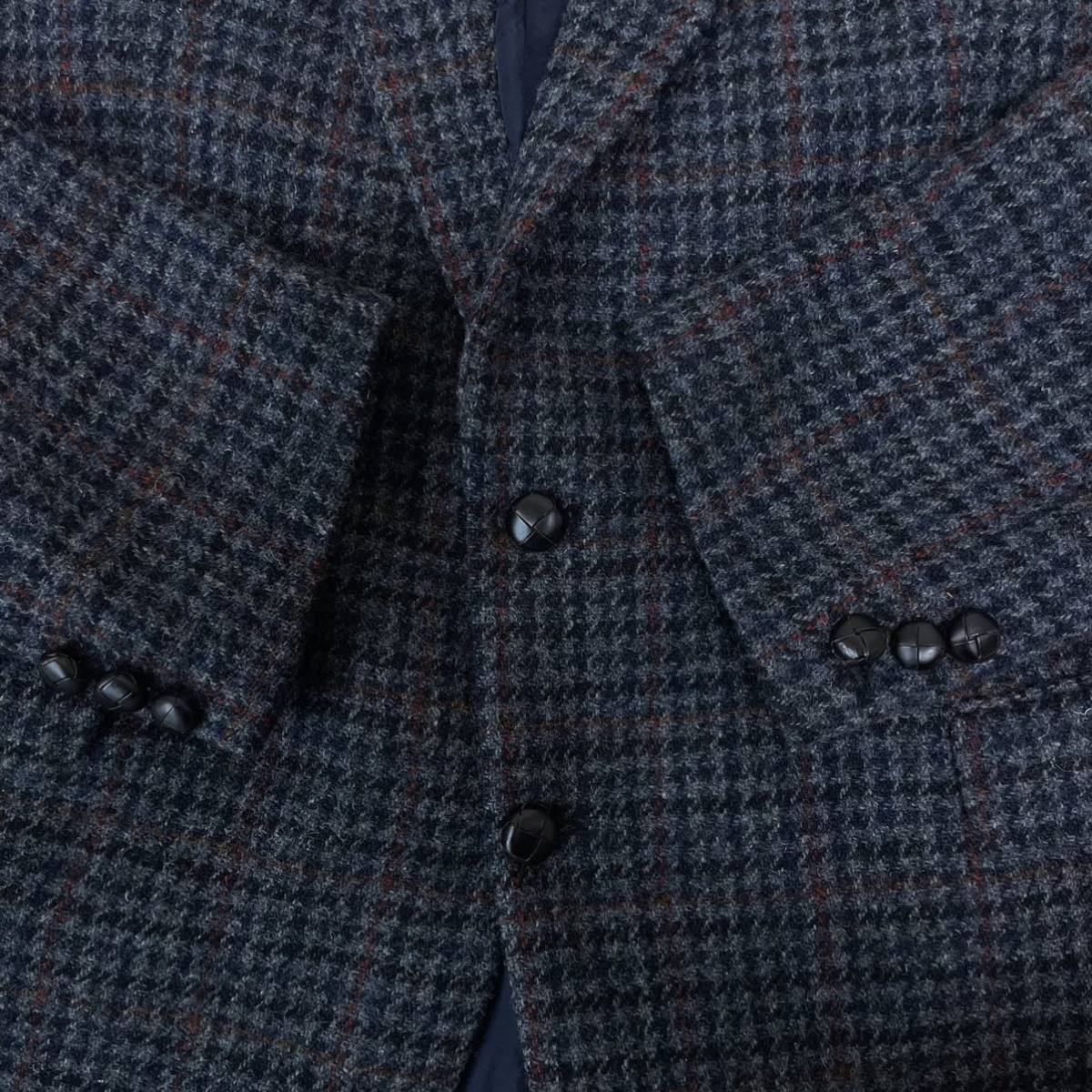 超希少4L相当！ ハリスツイード【圧巻のツイード】HARRIS TWEED×Westbury テーラージャケット 2B くるみボタン 総裏 グレー系 チェック 54_画像6