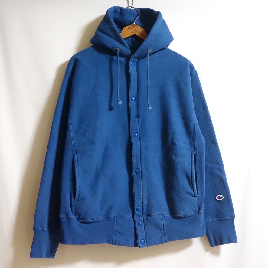 【単色赤タグ復刻 USA製 チャンピオン リバースウィーブ スナップ パーカー XL】12.5oz BLUE ブルー 米国製 Champion_画像2