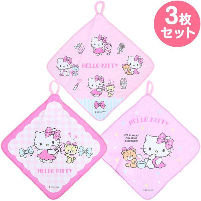 ハローキティ ループ付きハンドタオル3枚セット 子ども キッズ 女の子 サンリオ sanrio キャラクター_画像1