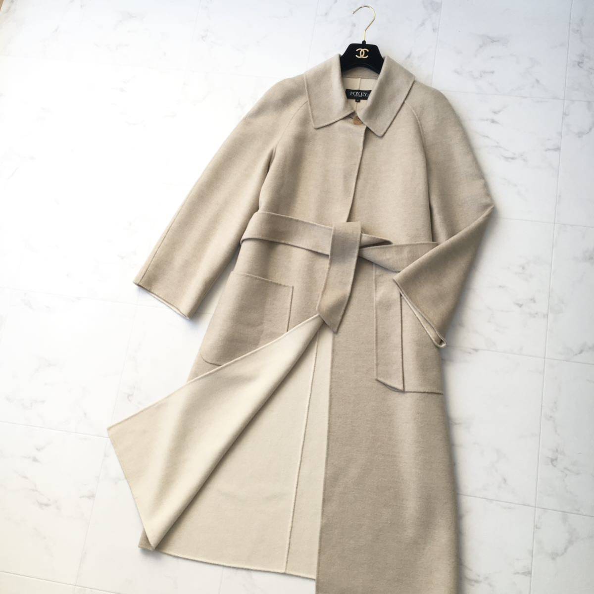 美品 FOXEY フォクシー ダブルフェイス カシミヤ ベルト コート 送料