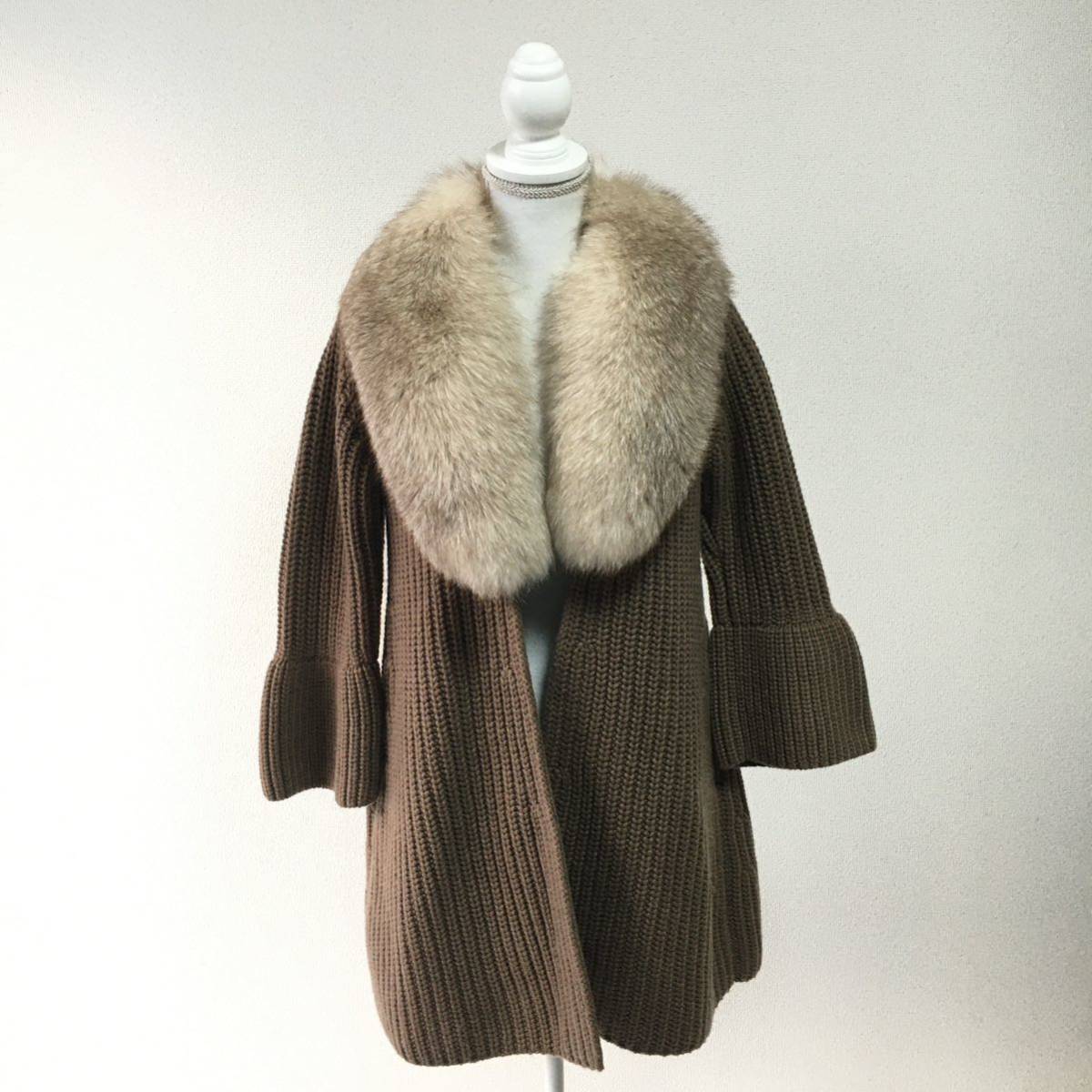 美品 FOXEY フォクシー カシミヤ100% ファー ニット コート 送料 美品 FOXEY フォクシー カシミヤ100% ファー ニット コート 送料
