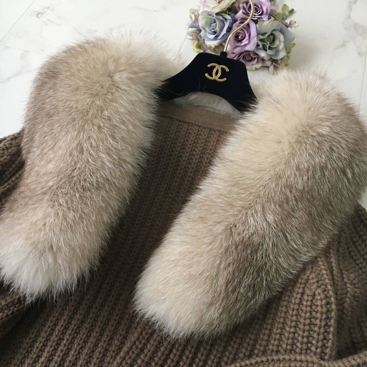美品 FOXEY フォクシー カシミヤ100% ファー ニット コート 送料 美品 FOXEY フォクシー カシミヤ100% ファー ニット コート 送料