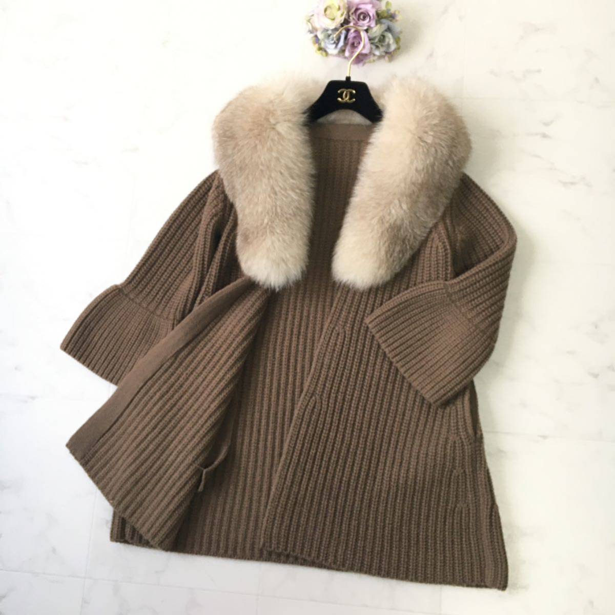 美品 FOXEY フォクシー カシミヤ100% ファー ニット コート 送料 美品 FOXEY フォクシー カシミヤ100% ファー ニット コート 送料