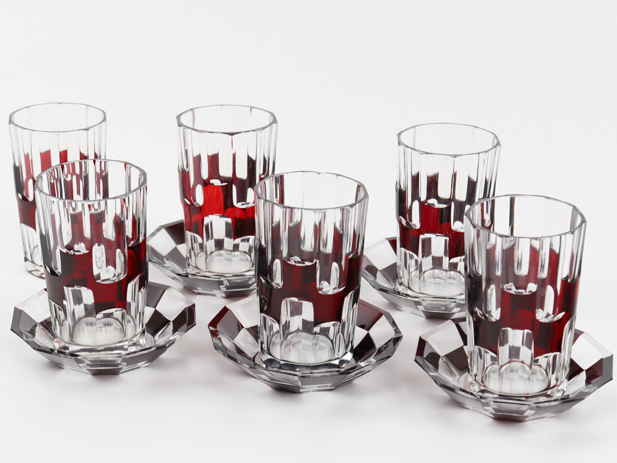 かわいい新作 赤被せ切子 レトロガラス 11pcs コースターセット 160ml グラス 工芸ガラス