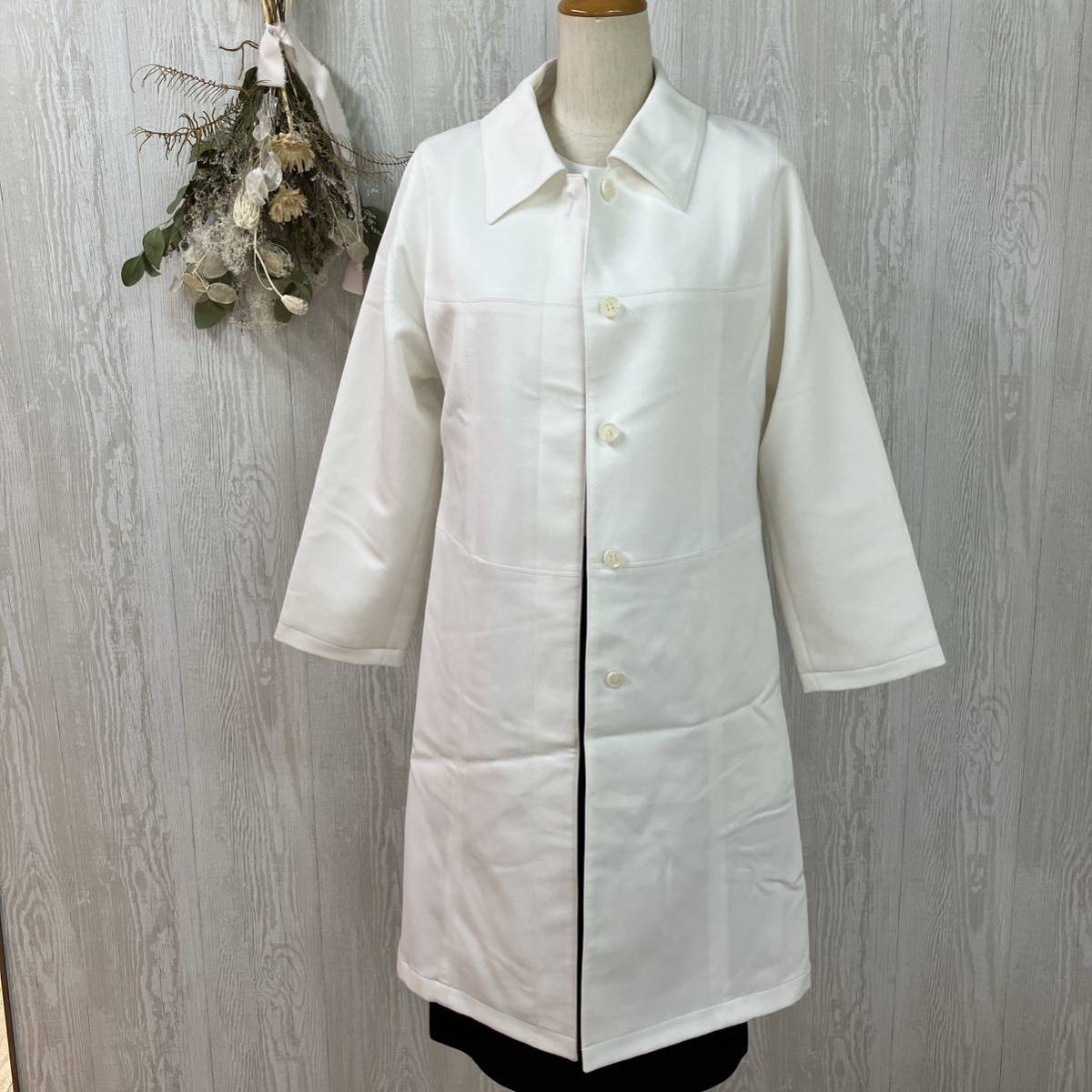 美品 J&R ジェイアンドアール 真っ白なスプリングコート Mサイズ ホワイト 襟付き 長袖 裏地付き 保管品 日本製 レディース コート 