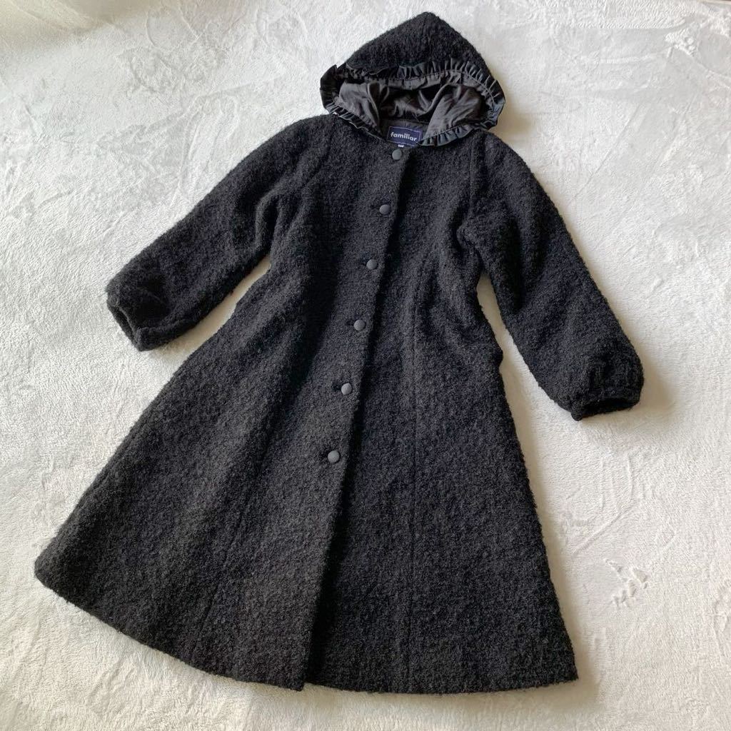 [ beautiful goods ]familiar Familia long coat ribbon belt wool mo hair . boa nappy hood high class 