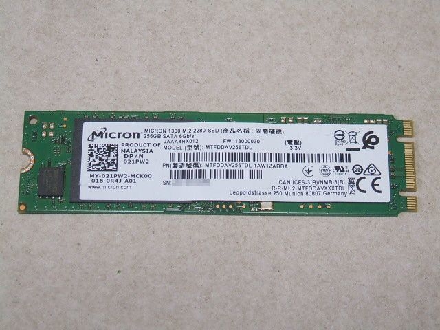 ■ Micron ■ SSD 256GB ■ M.2 2280 ■ SATA 6Gb/s ■ 1300 ■ 使用時間少 [使用時間：570時間] ■ CrystalDiskInfo表示【正常】_画像1