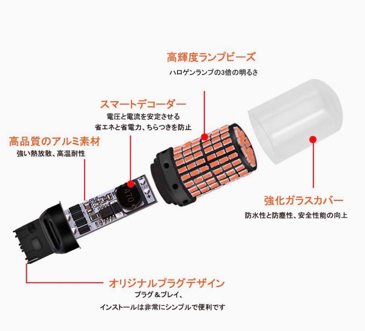 超爆光ブレーキランプ2個♪T20 LED ダブル球 144連 レッド 車検対応