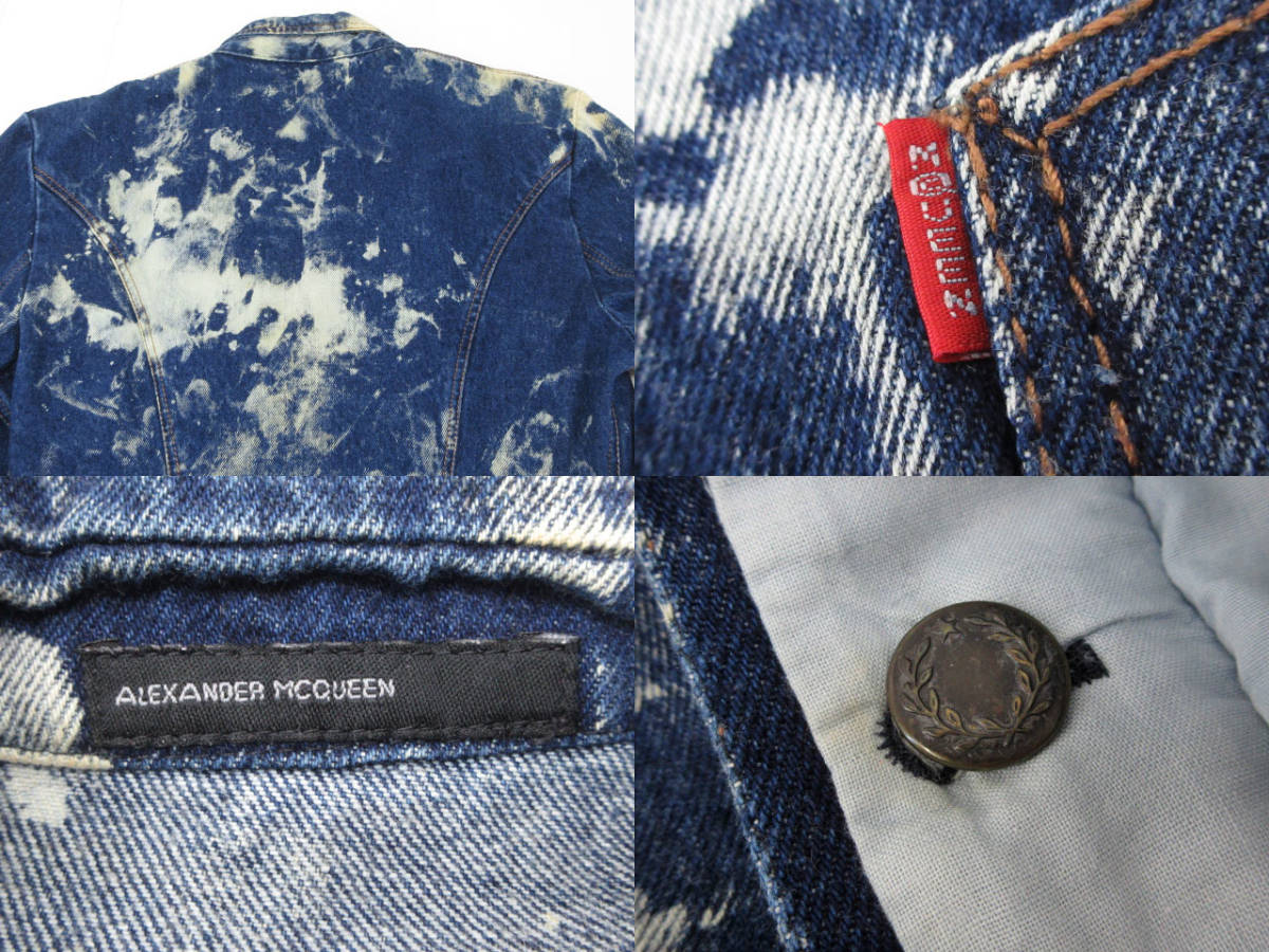 n50837-ap 中古▼ALEXANDER MCQUEEN アレキサンダー・マックイーン 96AW Bleached Denim Coat ブリーチ加工 デニムコート [126-231116]_画像5