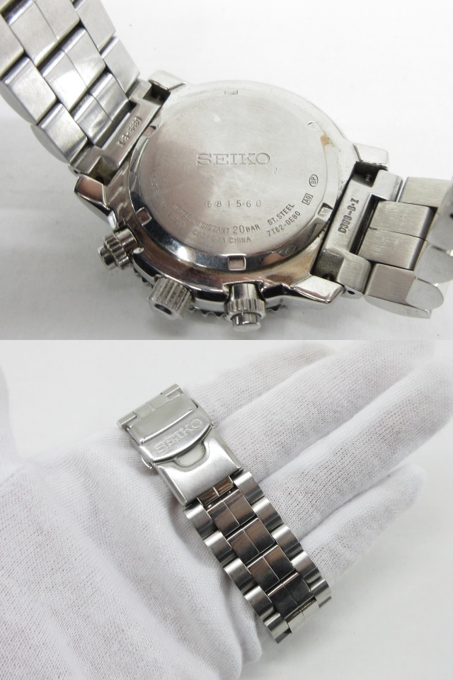 k70584-ap [送料650円]中古◇SEIKO セイコー パイロット クロノグラフ クォーツ 200M 7T62-0EB0 黒文字盤 メンズ 腕時計 [155-231125]_画像5