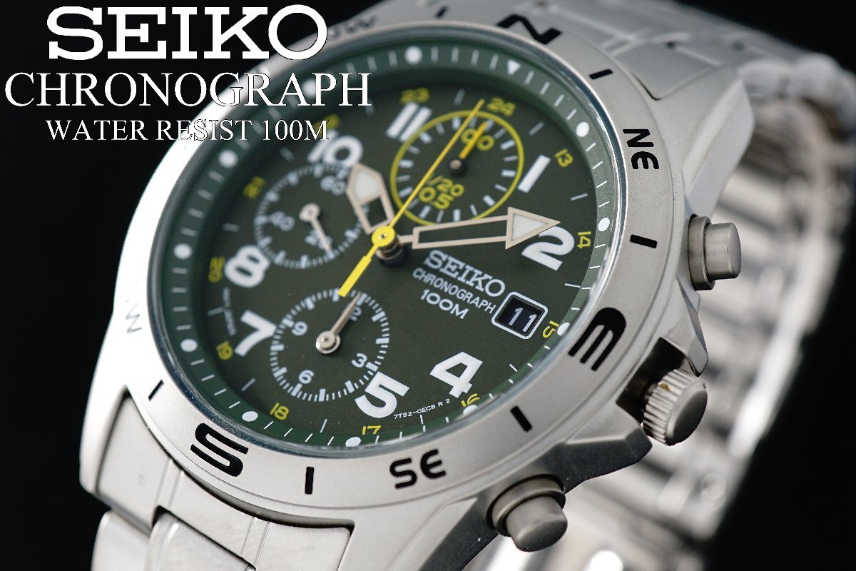 1円～ 1スタ セイコー 正規品 海外モデル SEIKO 緑 グリーン 逆輸入 100m防水 クロノグラフ 新品 腕時計 100ｍ防水メンズ激レア入手困難_画像8