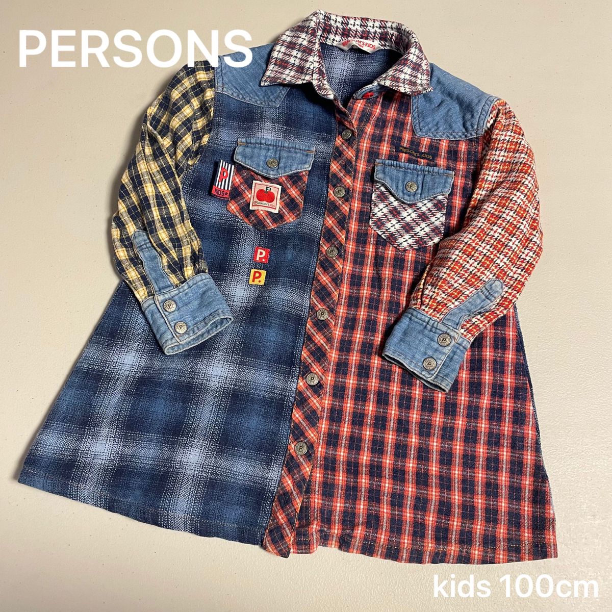 【PERSONS】パーソンズ　キッズチェックシャツワンピース　リメイク風　100 女の子