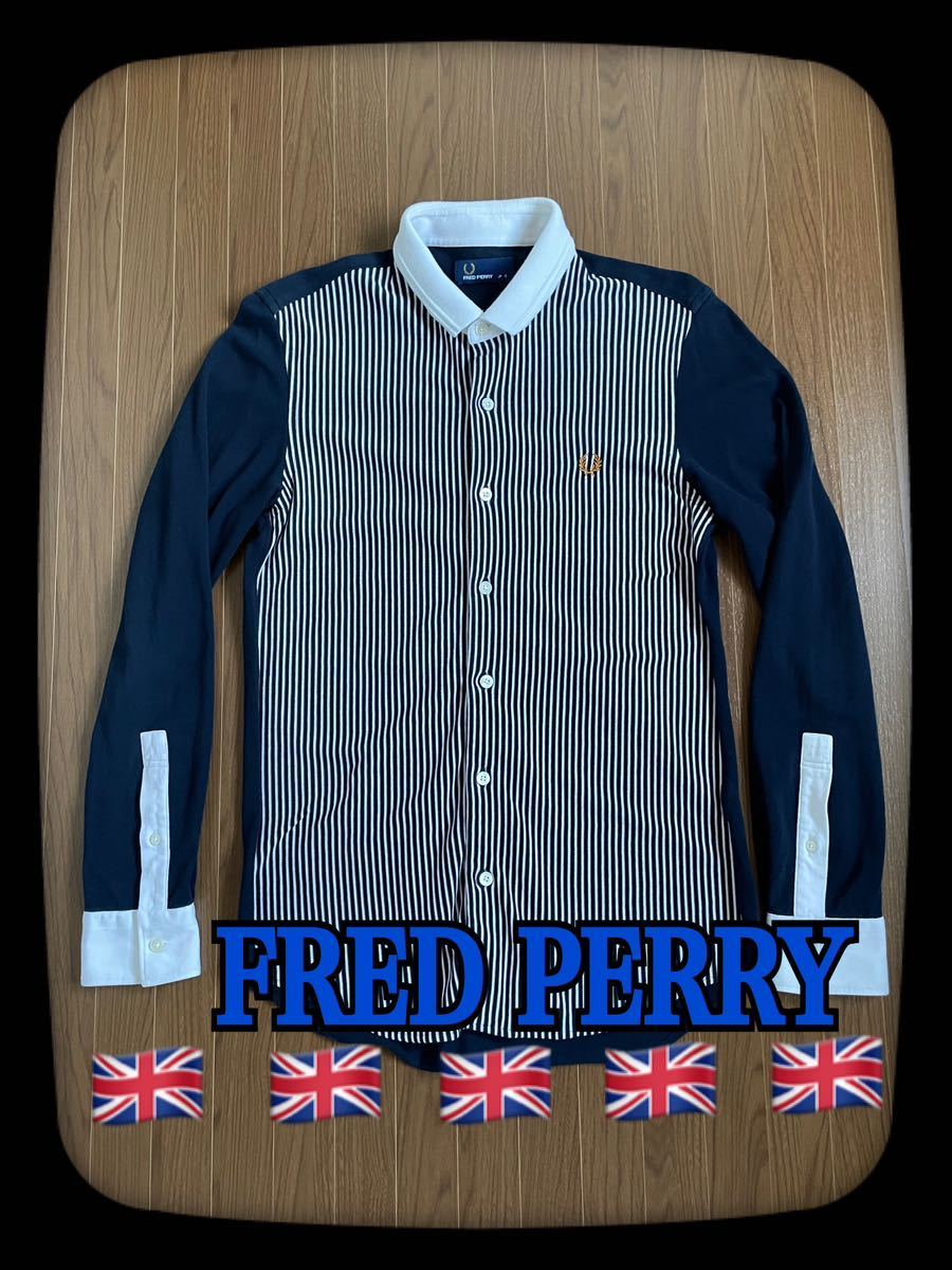 【送料無料】Fred Perry ストライプ切り替え L/S ポロシャツ フレッドペリー 長袖シャツ 匿名配送_画像1