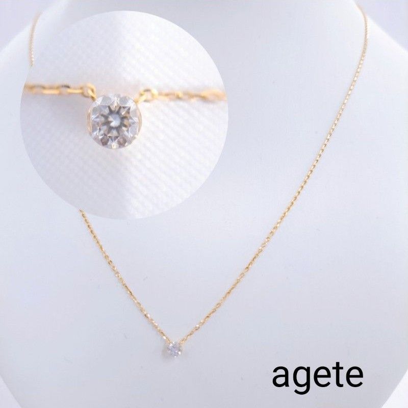 agete アガット ダイヤモンド ネックレス 一粒ダイヤ 0 1ct K18