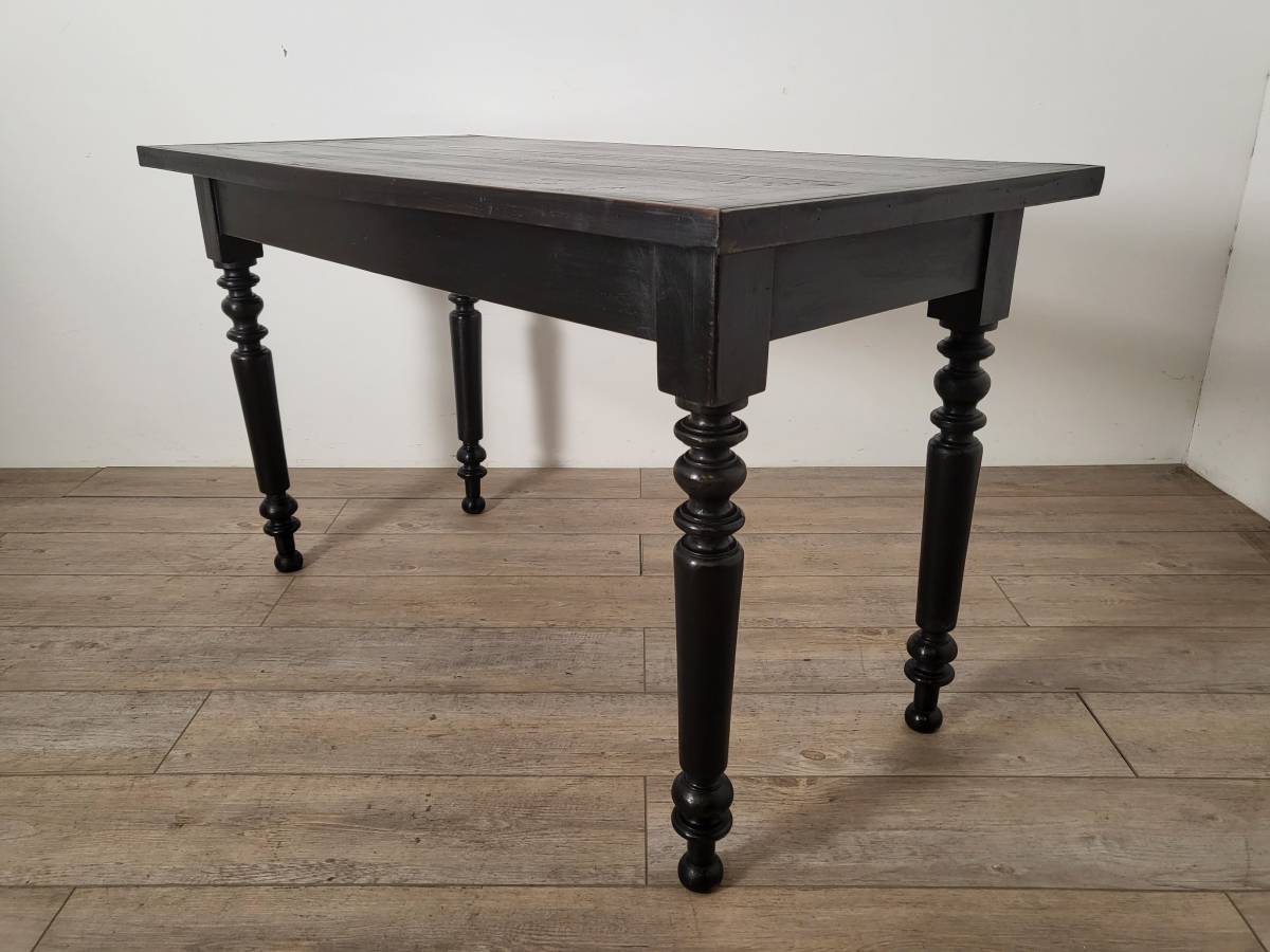 フランス アンティーク 木製のブラッスリーテーブル 黒いテーブル