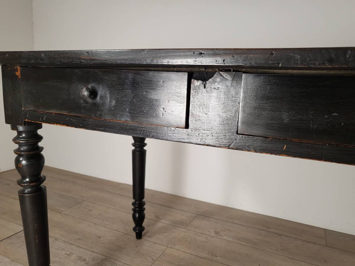 フランス アンティーク 木製のテーブル 黒いテーブル 引き出し有り_画像7