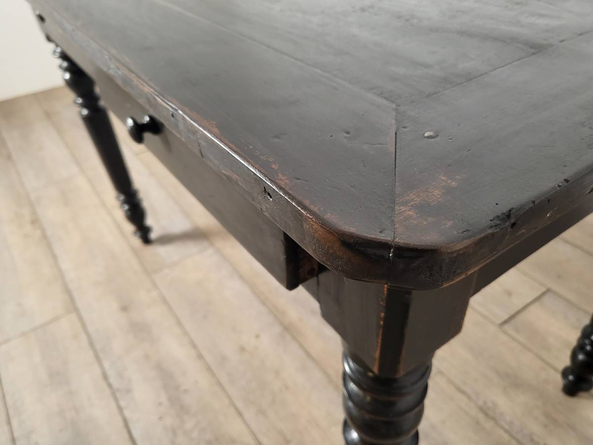 フランス アンティーク 木製のテーブル 黒いテーブル 引き出し有り_画像9