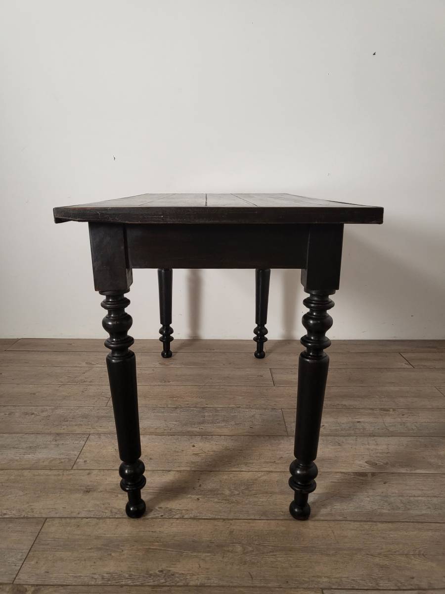 フランス アンティーク 木製のブラッスリーテーブル 黒いテーブル_画像5