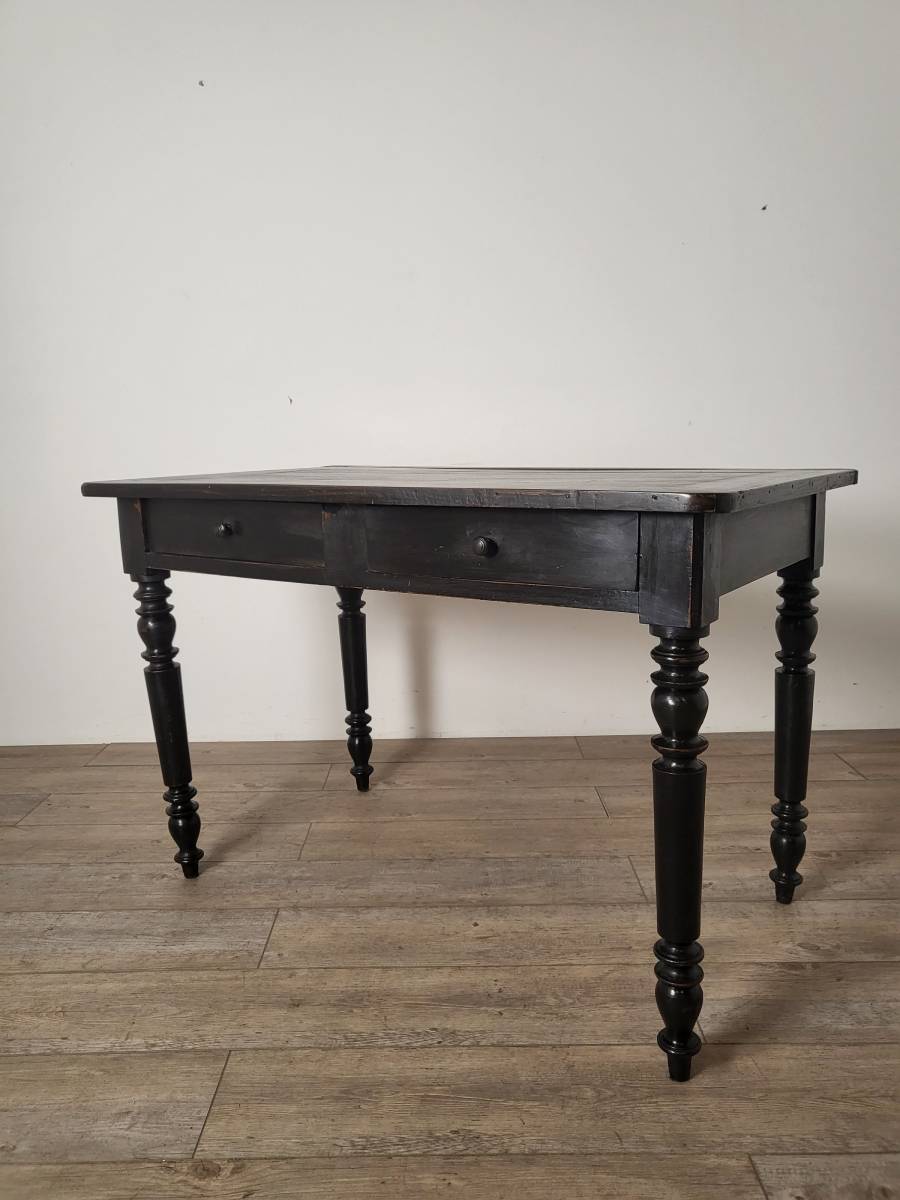 フランス アンティーク 木製のテーブル 黒いテーブル 引き出し有り_画像1