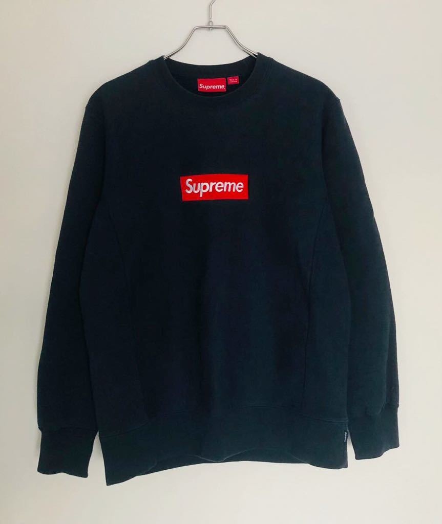 SUPREME Box Logo Crewneck Navy M ワングラム　シュプリーム ボックスロゴ クルーネック スウェット トレーナー  ネイビー 紺色 ビンテージ