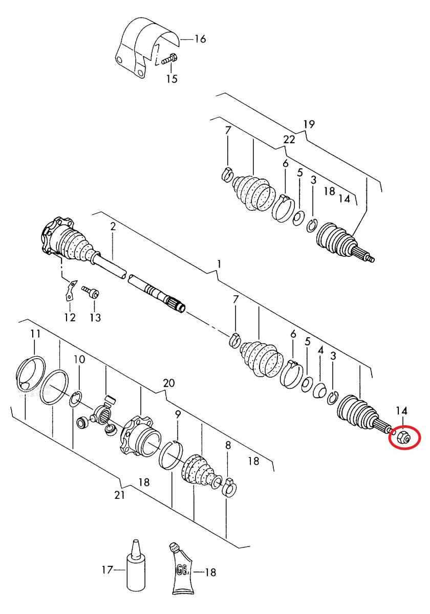 ハブセンターロックナット 2個セット＊VW Golf3/4/Newbeetle/Bora/Passat(B3/B4)/UP! / Audi A3(8L)/TT(8N)【社外新品】