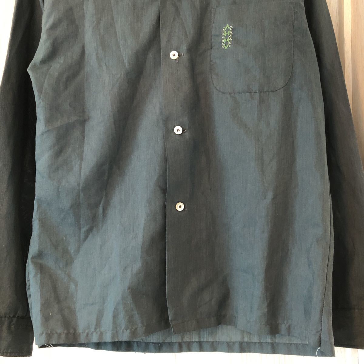 (k) 60s 60年代 PENNEYS TOWNCRAFT 身幅リサイズ 開襟シャツ 長袖 サイズM グリーン ビンテージ vintageの画像5