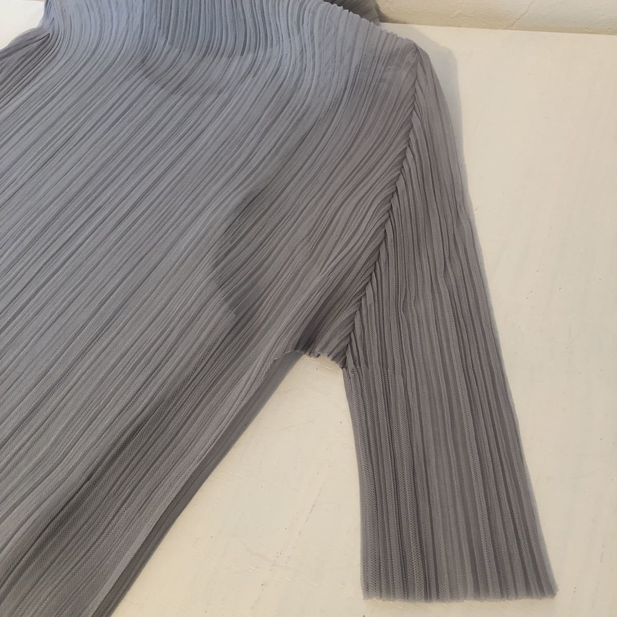 (k) PLEATS PLEASE プリーツプリーズ イッセイミヤケ ISSEY MIYAKE レイヤードトップス ハイネック サイズ3 ブルー レディース _画像9