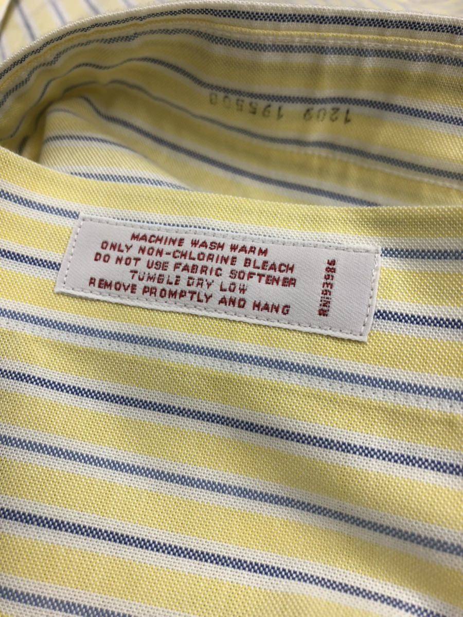 美品 Brooks Brothers ブルックスブラザーズ 胸ロゴ ストライプ　BD長袖シャツ オックスフォード NON IRON スーピマコットン　黄色紺白　M_画像7