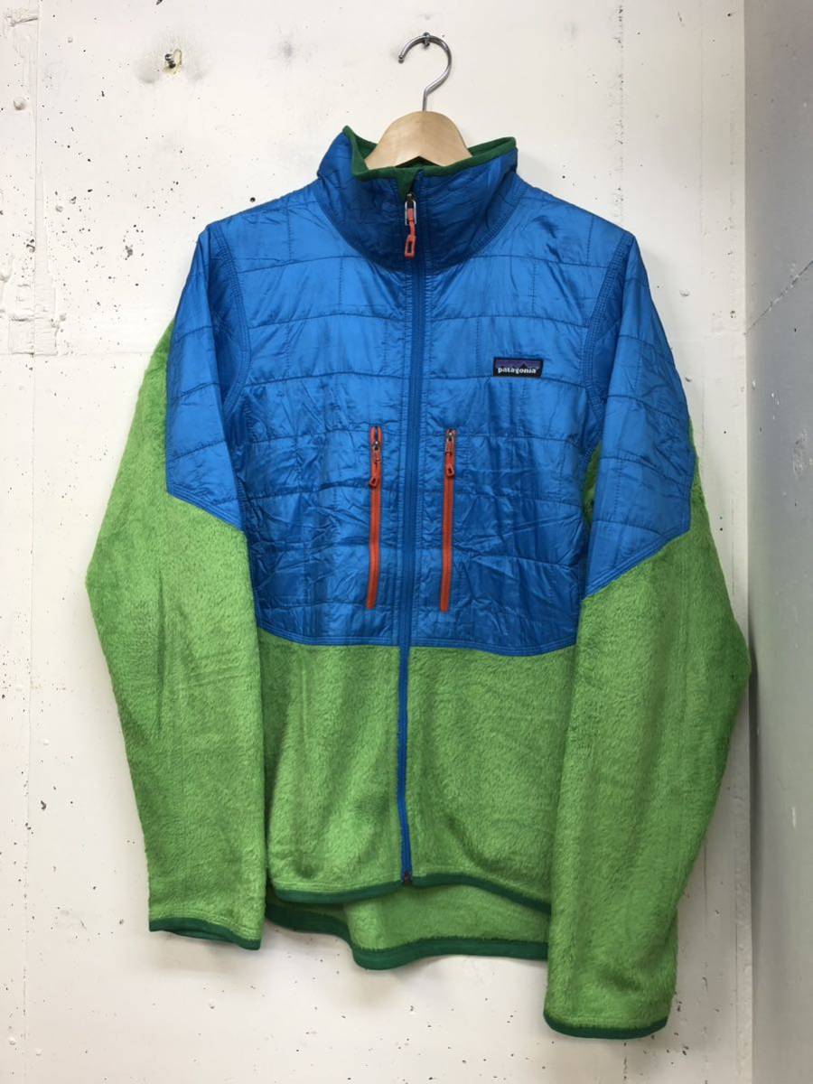 FA12 patagonia ナノパフハイブリッドジャケット　M R2フリース　primaloft ナイロン　アウトドア 水色　黄緑　オレンジ　廃盤モデル_画像1