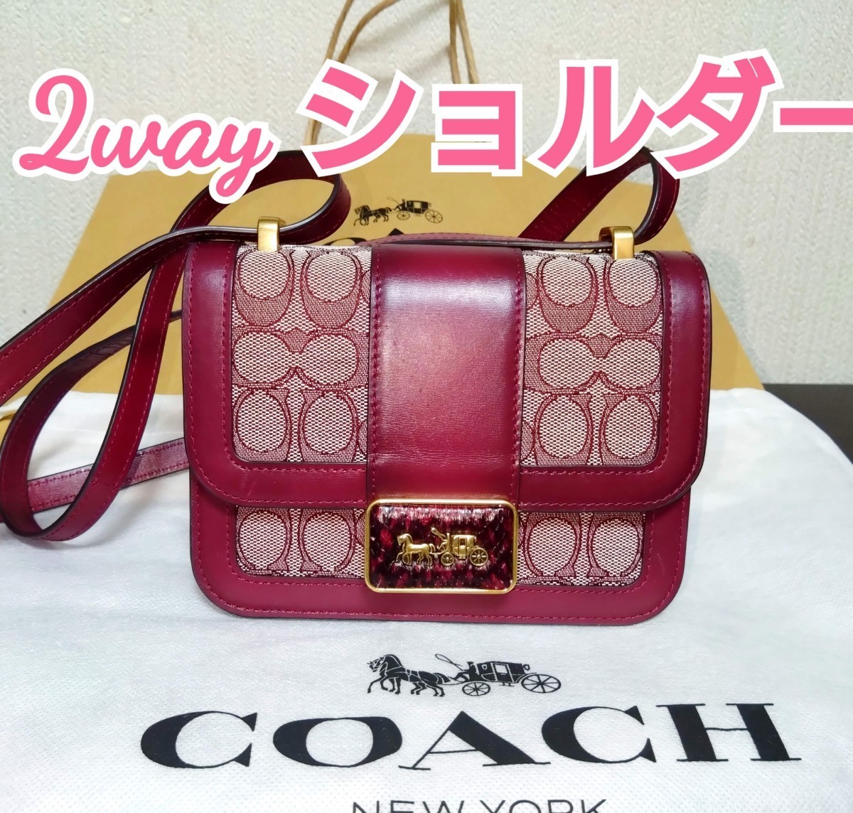 早い者勝ち 美品 中古 COACH ショルダーバッグ アリー シグネチャー バッグ ハンドバッグ スネークスキンディテール ポシェット 斜め掛け