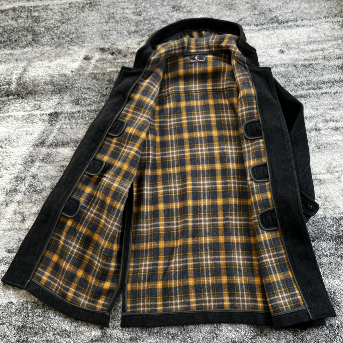 * super rare OLD DANIEL CREMIEUX Daniel kremyu duffle coat made in Japan DC4509 reverse side side check double faced dark gray oversize 