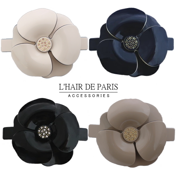 ■L'HAIR DE PARIS■ベーシックカメリアバレッタ■ブラック黒■スワロフスキー■シンプル 可愛い 人気 お花 25ans プリンセス トラッド_画像2