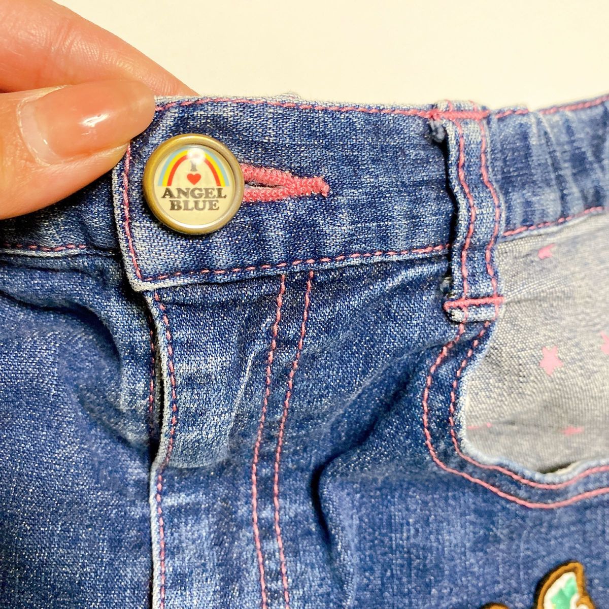 ANGEL BLUE デニムスカート ワッペン ナカムラくん 刺繍 160 ANGEL BLUE デニムスカート ワッペン ナカムラくん 刺繍 160