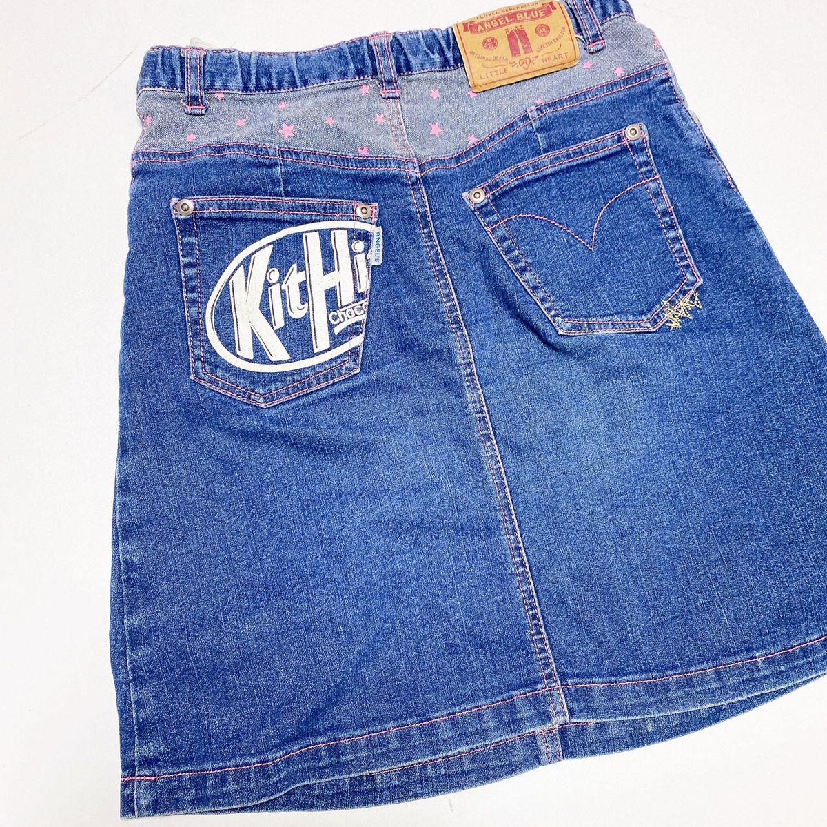 ANGEL BLUE デニムスカート ワッペン ナカムラくん 刺繍 160 ANGEL BLUE デニムスカート ワッペン ナカムラくん 刺繍 160