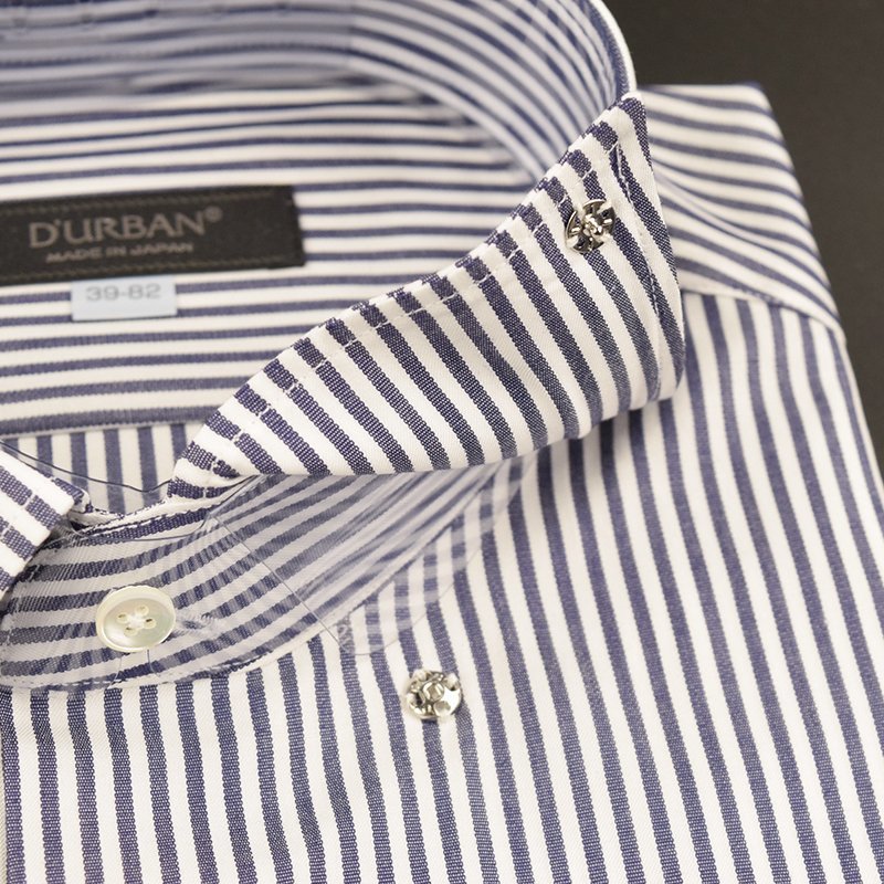 ◆D'URBAN ダーバン◆日本製 スナップダウン ストライプドレスシャツ(長袖) 白×紺 /38-82_画像4
