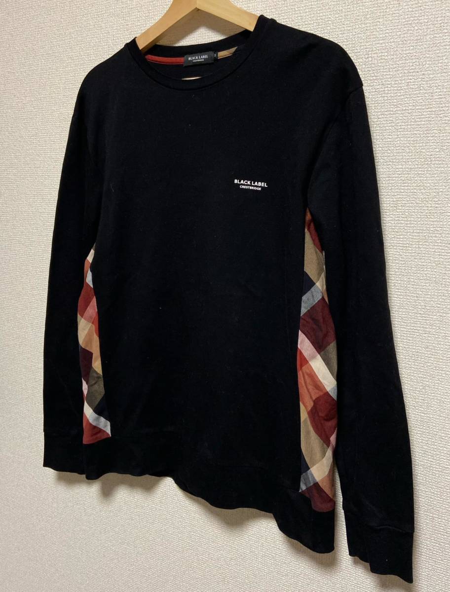 極美品 ブラックレーベルクレストブリッジ チェック ロンTシャツ サイズM 長袖 黒 BLACK LABEL CRESTBRIDGE カットソー_画像1