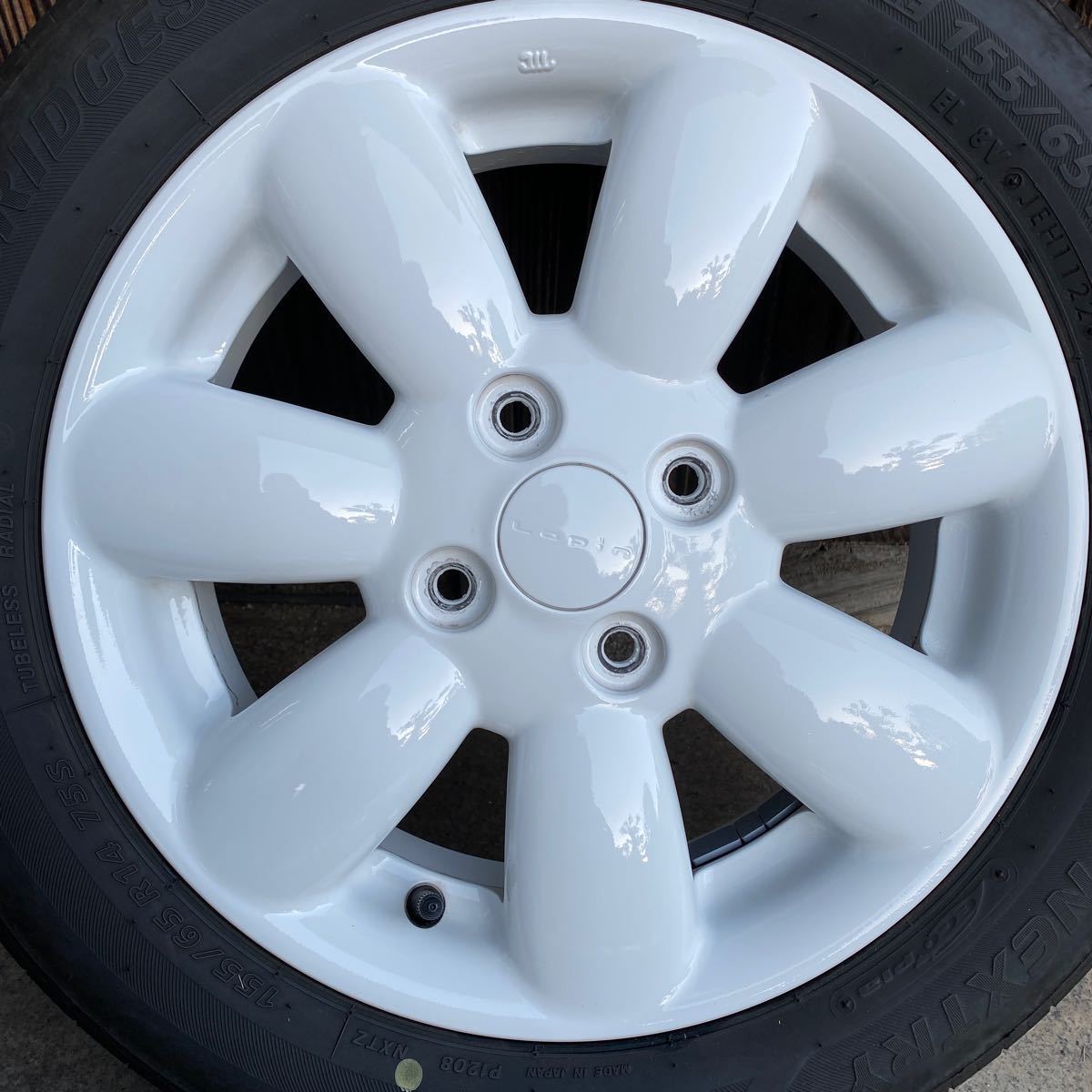 アルト ラパン HE22S 14インチ アルミホイール＆タイヤ4本セット4穴/4.5J/100/+45155/65R14 BRIDGESTONE NEXTRY 中古_画像2