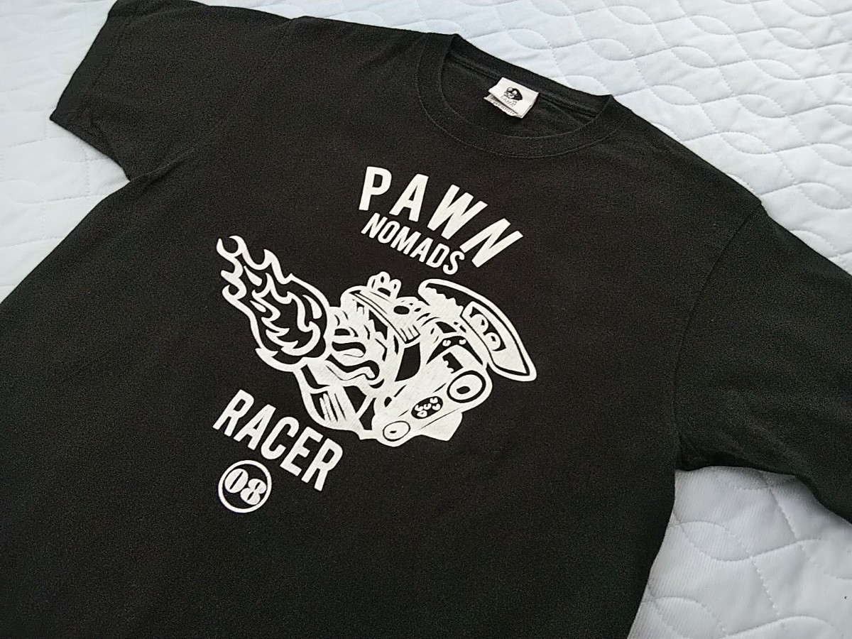 PAWN NOMADS パウン V8 エンジン ロゴ 半袖 Tシャツ M ブラック /検 ナックル ショベル パン BUCO バイカー ハーレー _画像2