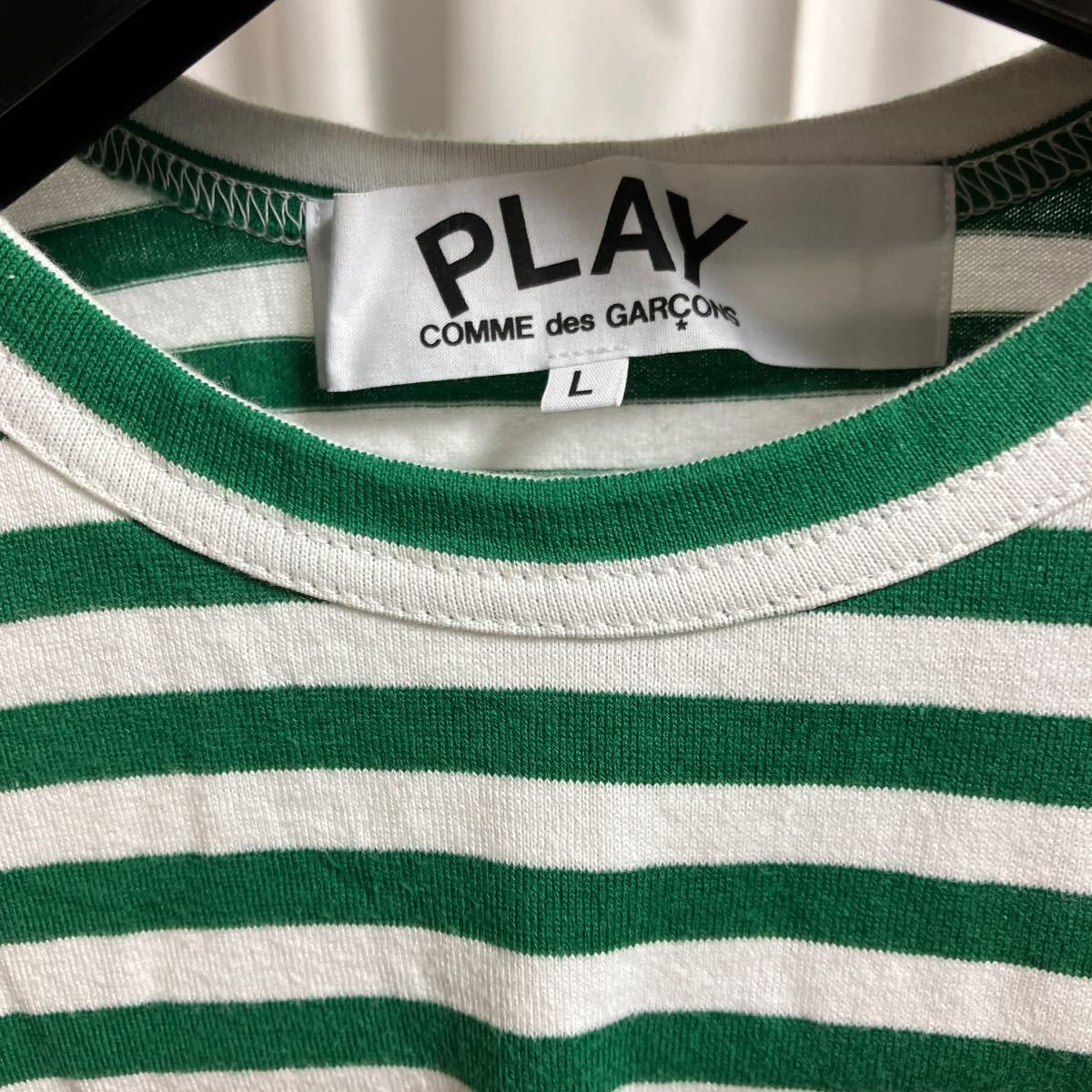  Play Comme des Garcons окантовка футболка с длинным рукавом белый × зеленый 