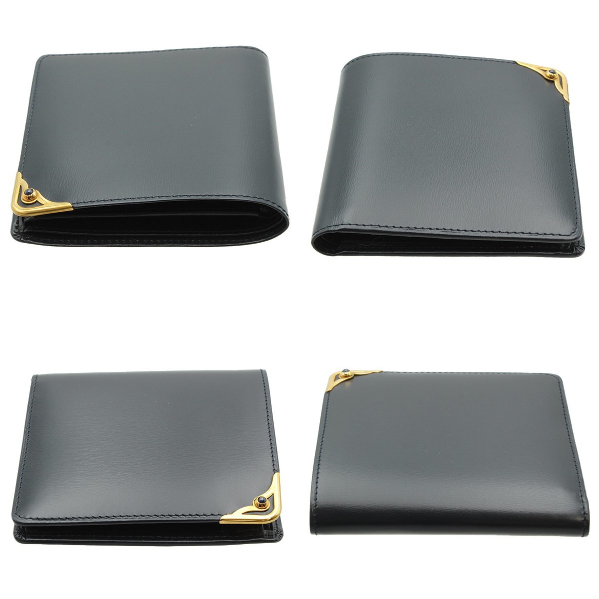 *C2055 unused Cartier sapphire line leather folding twice purse L3000154 dark navy × Gold metal fittings Cartier men's *
