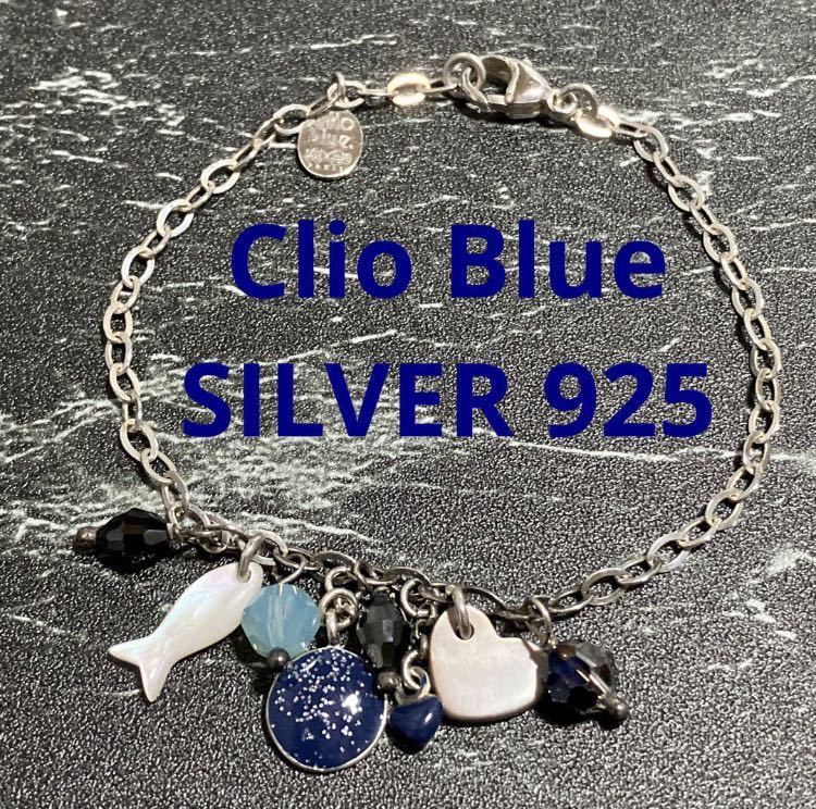 【ws1100】美品 クリオブルー Clio Blue ブレスレット silver925 魚 フィッシュ シェルxビーズ 青系 シルバー_画像1